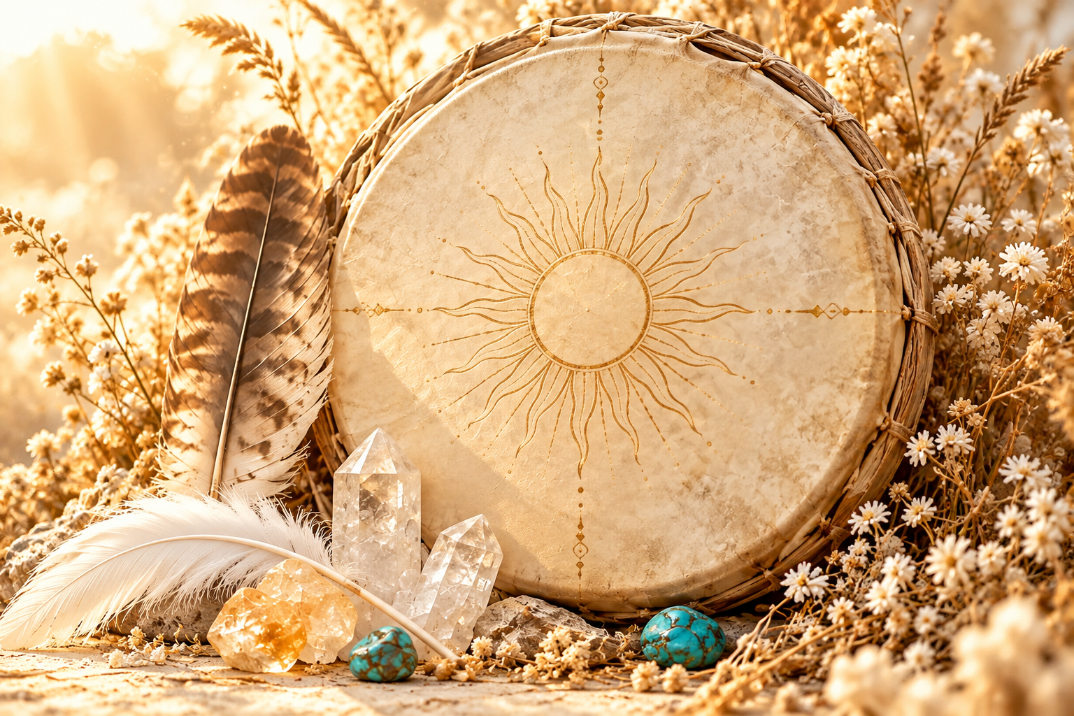 Plumes, tambour et pierres pour les pratiques